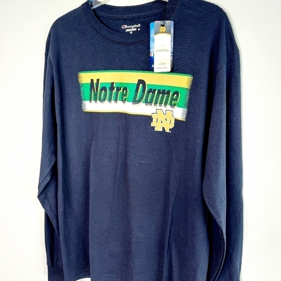 University of Notre Dame Long Sleeve Champion T-Shirt Medium Logo Navy NEW NWT - Picture 5 of 12